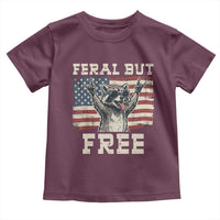 Feral But Free Funny Raccoon Patriotic Toddler T Shirt Cool American Flag Sunglasses Rock On Hand Signs Vintage USA Flag
