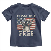 Feral But Free Funny Raccoon Patriotic Toddler T Shirt Cool American Flag Sunglasses Rock On Hand Signs Vintage USA Flag