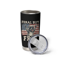 Feral But Free Funny Raccoon Patriotic Tumbler Cup Cool American Flag Sunglasses Rock On Hand Signs Vintage USA Flag
