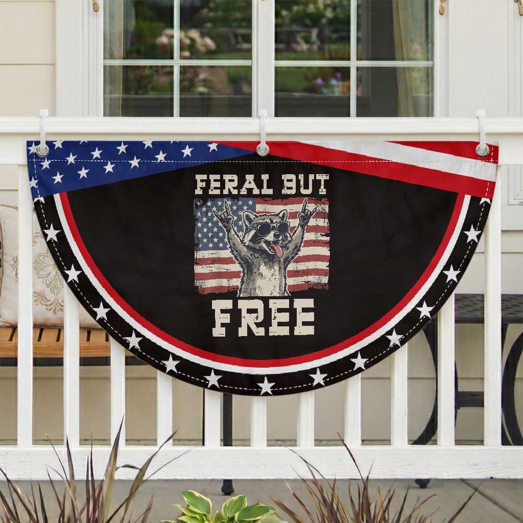 Feral But Free Funny Raccoon Patriotic Fan Flag Cool American Flag Sunglasses Rock On Hand Signs Vintage USA Flag
