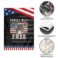 Feral But Free Funny Raccoon Patriotic Garden Flag Cool American Flag Sunglasses Rock On Hand Signs Vintage USA Flag