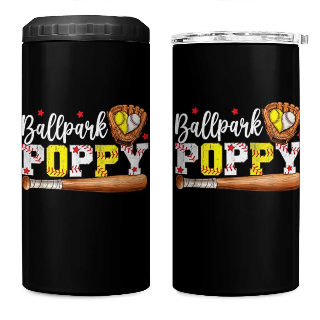 Ballpark Poppy Baseball and Softball Grandpa 4 in 1 Can Cooler Tumbler Sports Grandfather Game Day Birthday Gifts