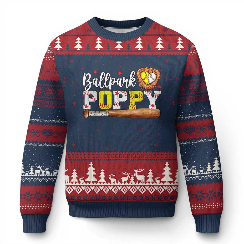 Ballpark Poppy Baseball and Softball Grandpa Ugly Christmas Sweater Sports Grandfather Game Day Birthday Gifts