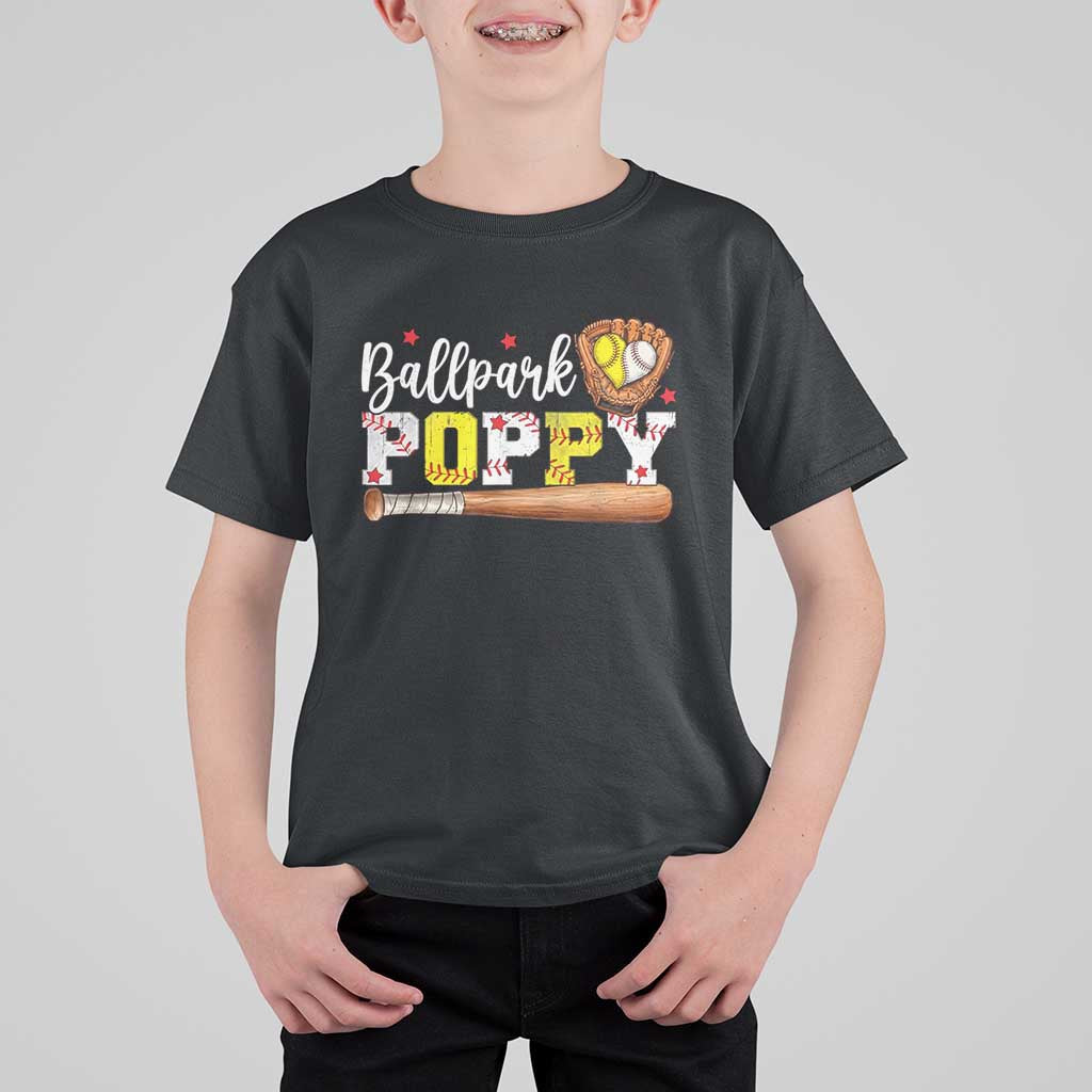 Ballpark Poppy Baseball and Softball Grandpa T Shirt For Kid Sports Grandfather Game Day Birthday Gifts