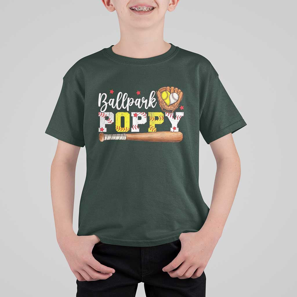 Ballpark Poppy Baseball and Softball Grandpa T Shirt For Kid Sports Grandfather Game Day Birthday Gifts