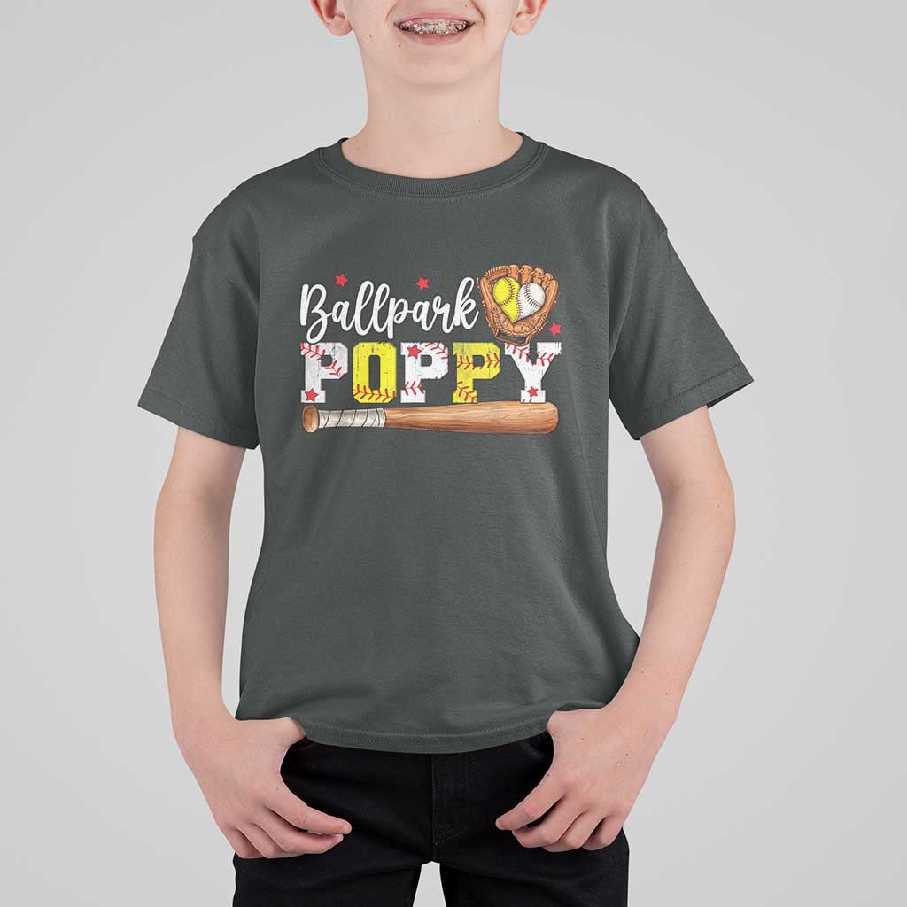 Ballpark Poppy Baseball and Softball Grandpa T Shirt For Kid Sports Grandfather Game Day Birthday Gifts