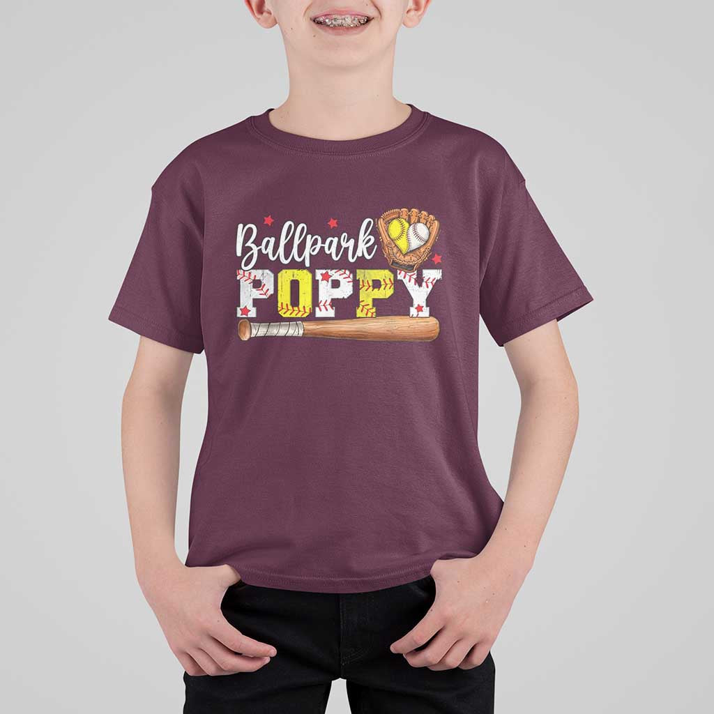 Ballpark Poppy Baseball and Softball Grandpa T Shirt For Kid Sports Grandfather Game Day Birthday Gifts