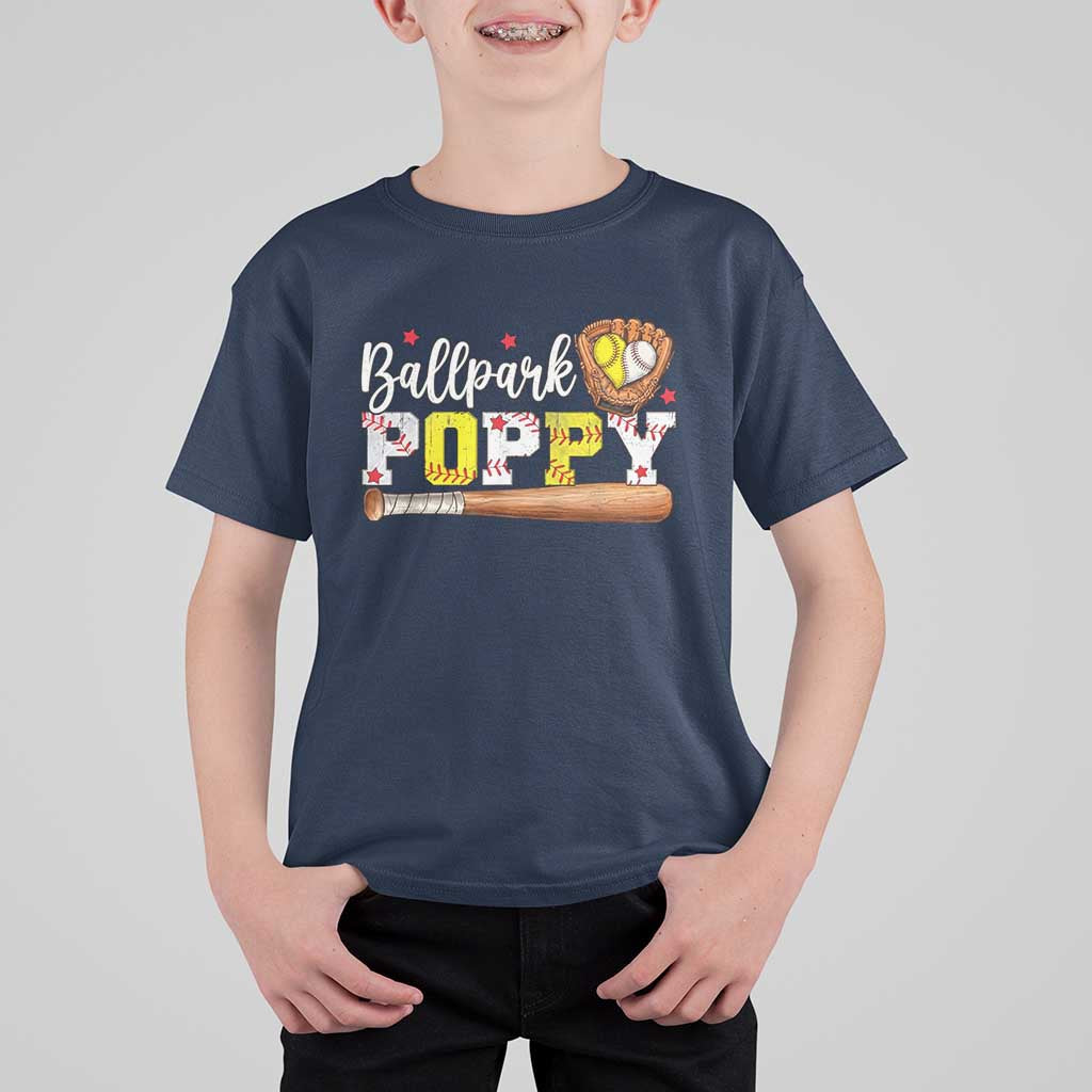Ballpark Poppy Baseball and Softball Grandpa T Shirt For Kid Sports Grandfather Game Day Birthday Gifts