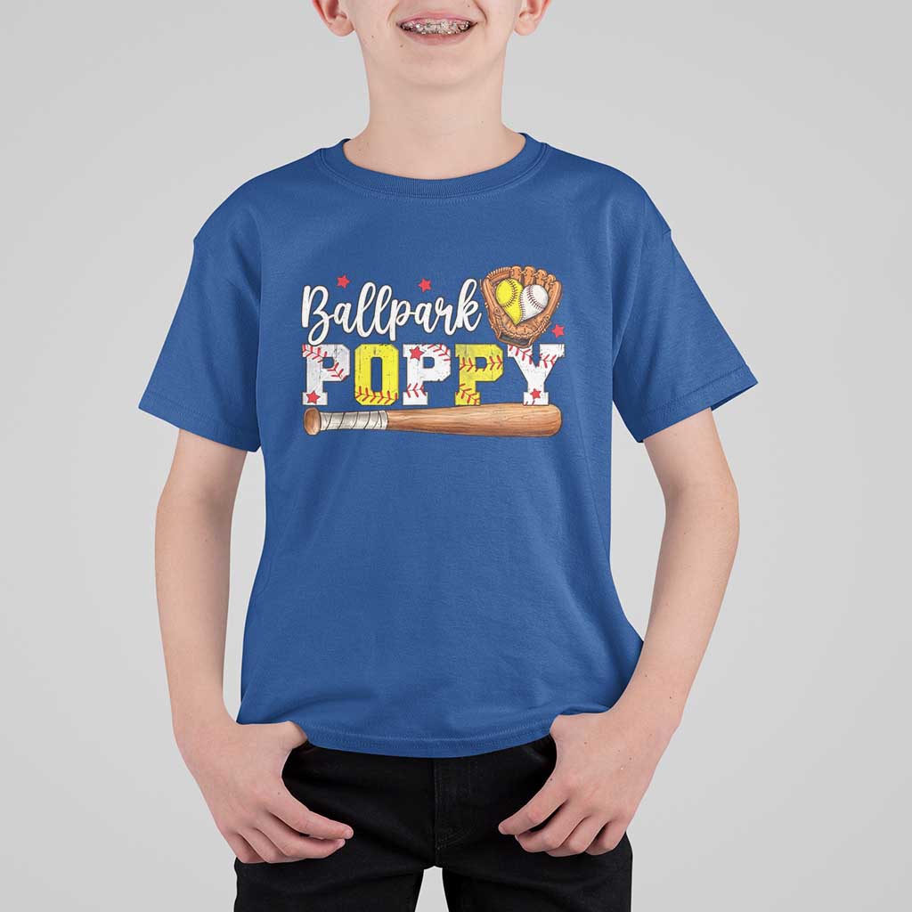 Ballpark Poppy Baseball and Softball Grandpa T Shirt For Kid Sports Grandfather Game Day Birthday Gifts