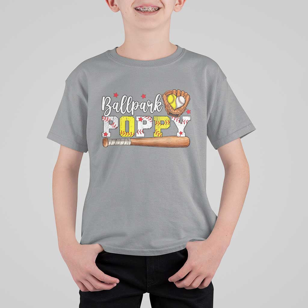 Ballpark Poppy Baseball and Softball Grandpa T Shirt For Kid Sports Grandfather Game Day Birthday Gifts