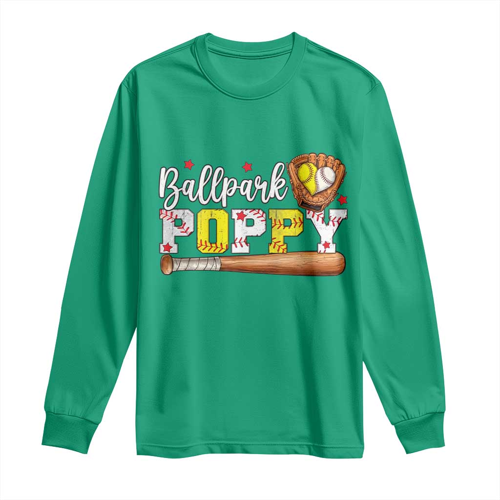 Ballpark Poppy Baseball and Softball Grandpa Long Sleeve Shirt Sports Grandfather Game Day Birthday Gifts