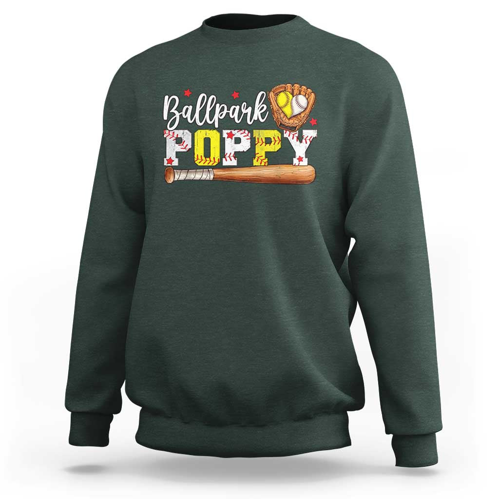 Ballpark Poppy Baseball and Softball Grandpa Sweatshirt Sports Grandfather Game Day Birthday Gifts