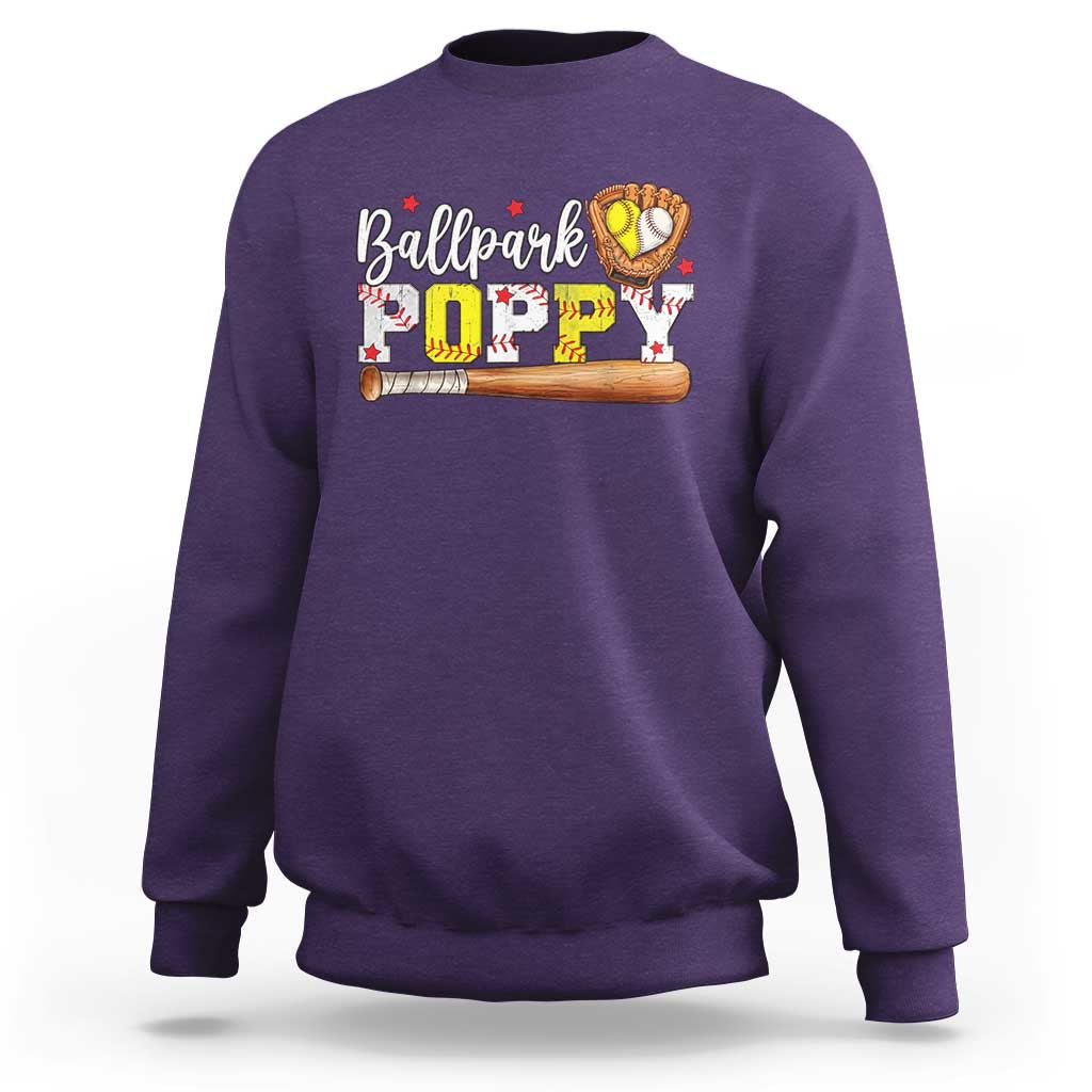 Ballpark Poppy Baseball and Softball Grandpa Sweatshirt Sports Grandfather Game Day Birthday Gifts