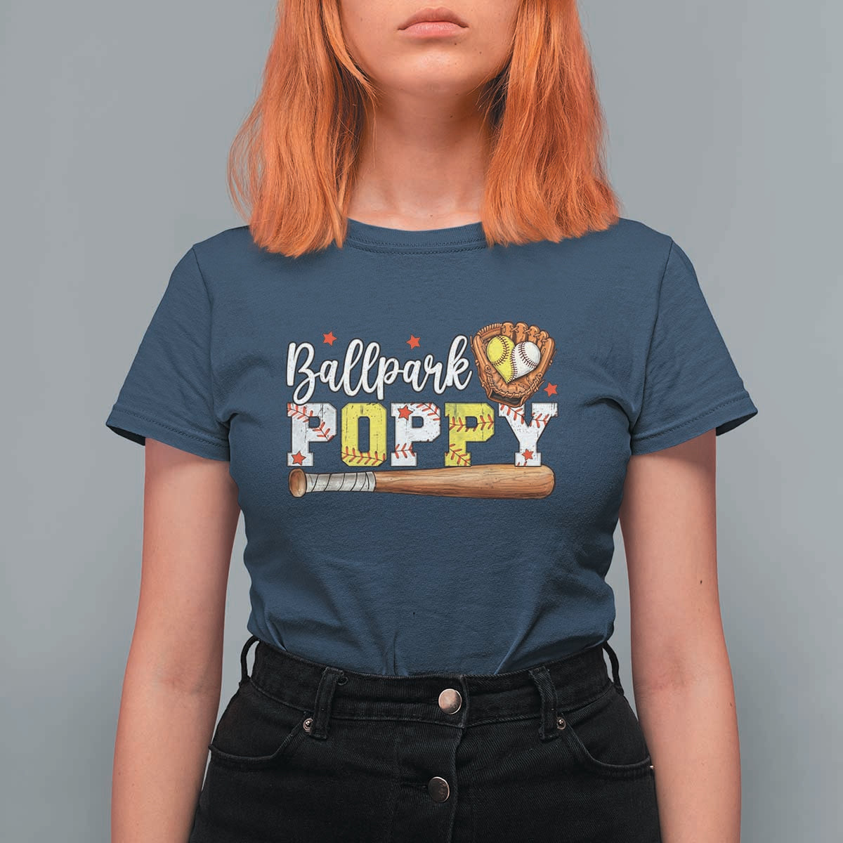 Ballpark Poppy Baseball and Softball Grandpa T Shirt For Women Sports Grandfather Game Day Birthday Gifts