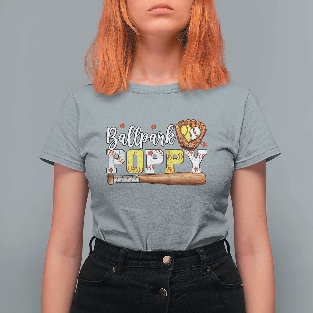Ballpark Poppy Baseball and Softball Grandpa T Shirt For Women Sports Grandfather Game Day Birthday Gifts