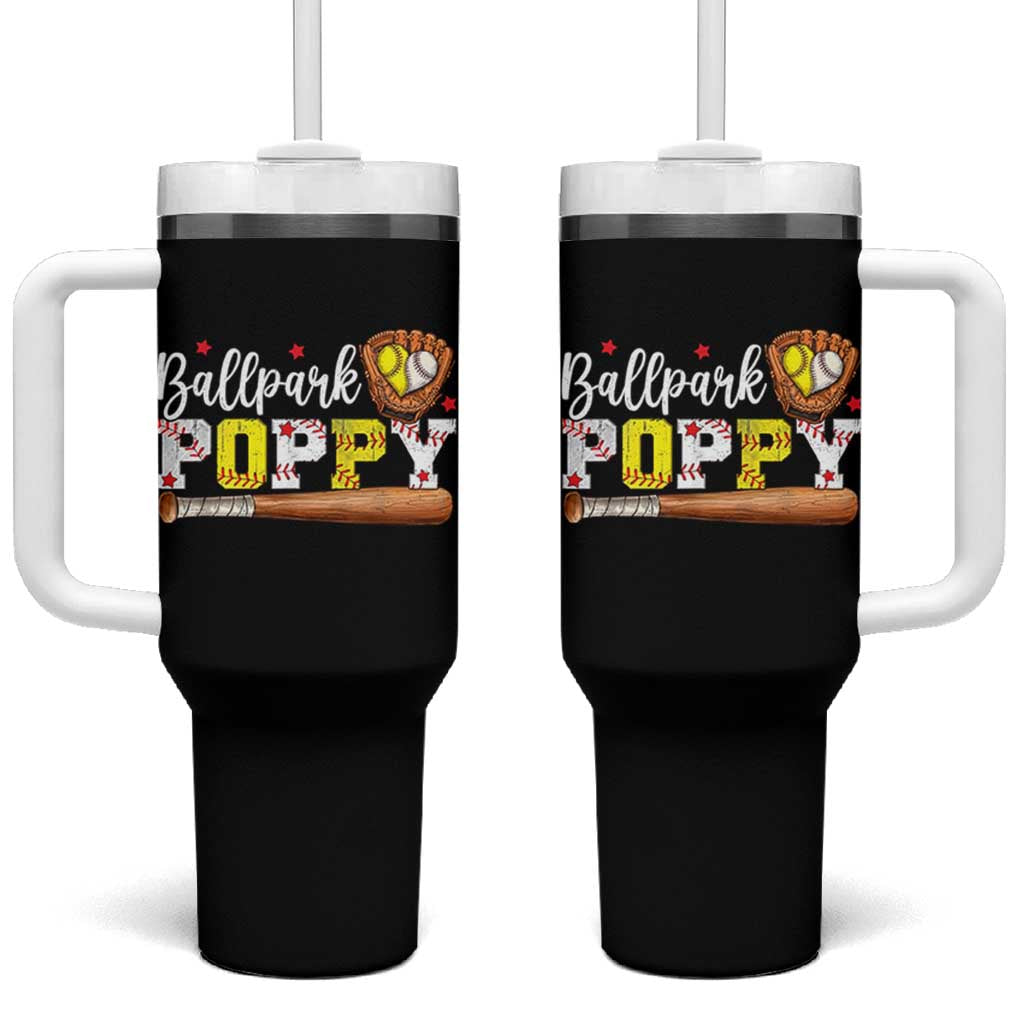 Ballpark Poppy Baseball and Softball Grandpa Tumbler With Handle Sports Grandfather Game Day Birthday Gifts