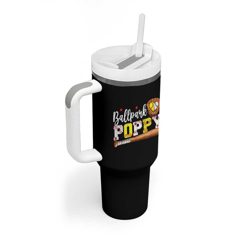 Ballpark Poppy Baseball and Softball Grandpa Tumbler With Handle Sports Grandfather Game Day Birthday Gifts