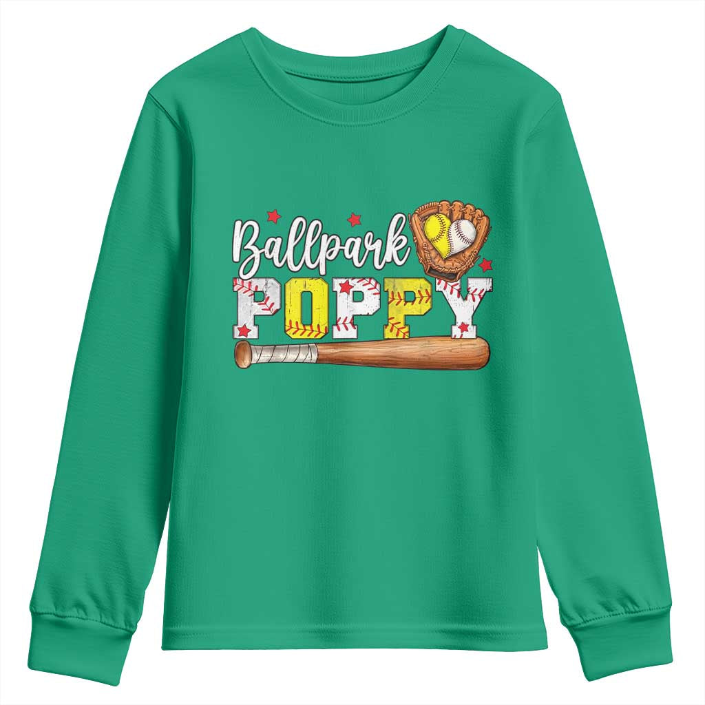 Ballpark Poppy Baseball and Softball Grandpa Youth Sweatshirt Sports Grandfather Game Day Birthday Gifts