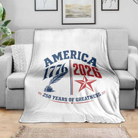 America 250 Years of Greatness Patriotic Throw Blanket Vintage 1776 to 2026 Quill and Star Semiquincentennial