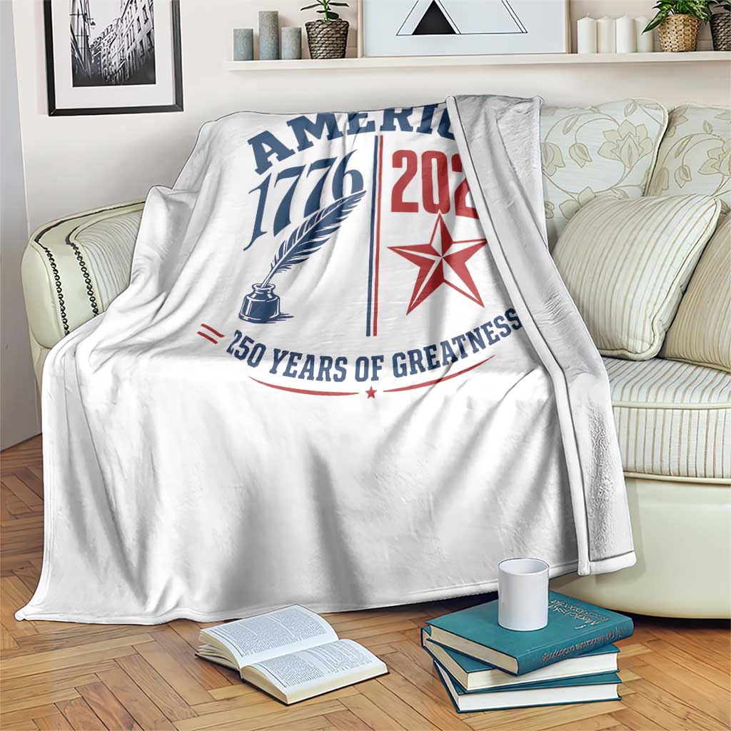 America 250 Years of Greatness Patriotic Throw Blanket Vintage 1776 to 2026 Quill and Star Semiquincentennial