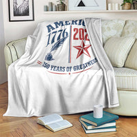 America 250 Years of Greatness Patriotic Throw Blanket Vintage 1776 to 2026 Quill and Star Semiquincentennial