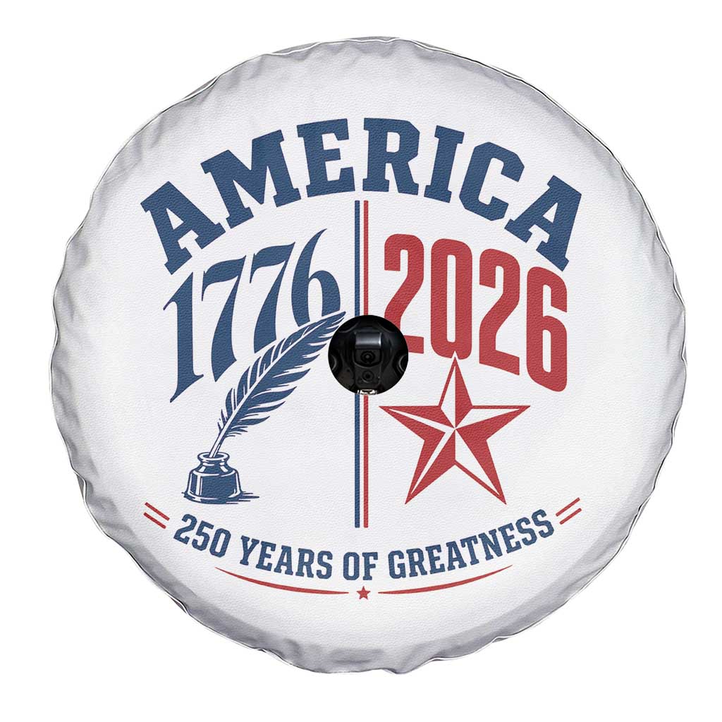 America 250 Years of Greatness Patriotic Spare Tire Cover Vintage 1776 to 2026 Quill and Star Semiquincentennial