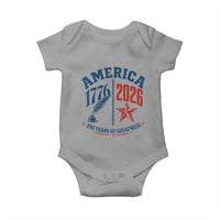America 250 Years of Greatness Patriotic Baby Onesie Vintage 1776 to 2026 Quill and Star Semiquincentennial