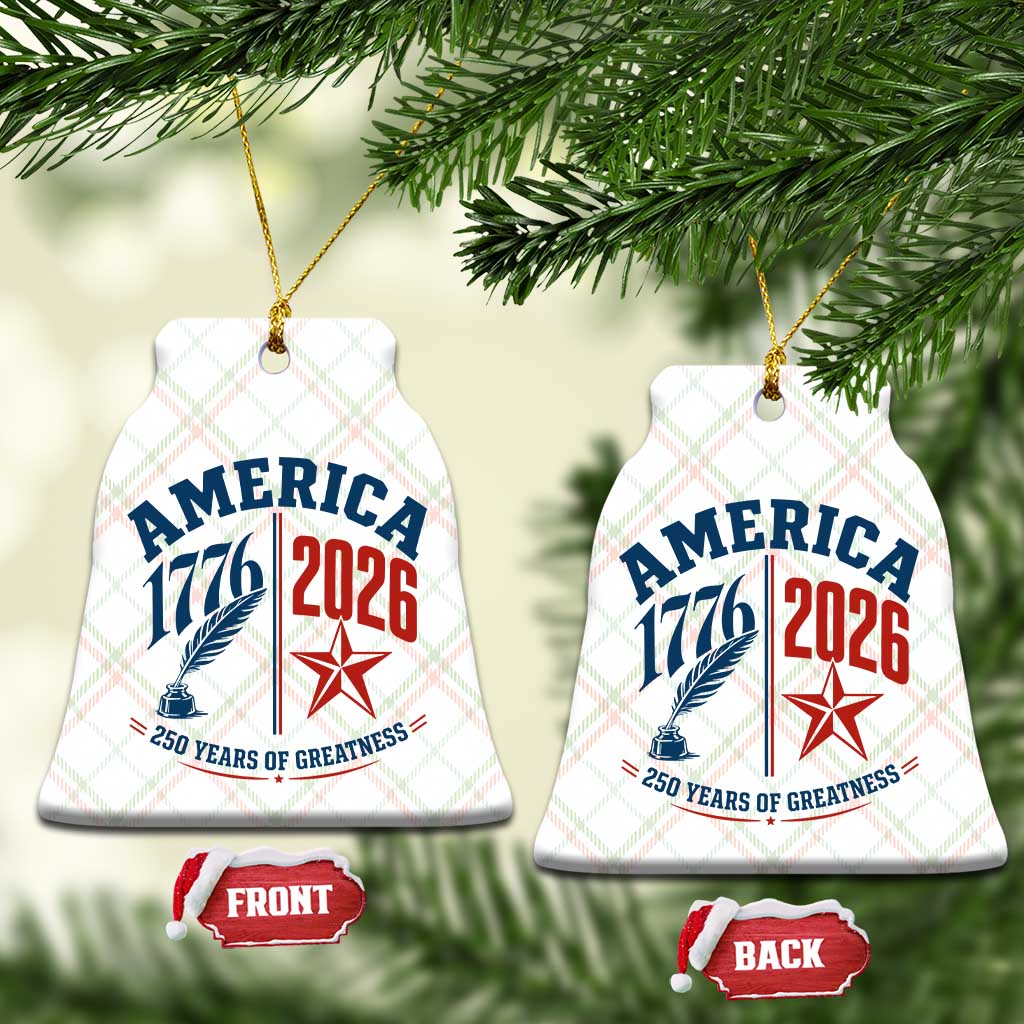 America 250 Years of Greatness Patriotic Ceramic Ornament Vintage 1776 to 2026 Quill and Star Semiquincentennial