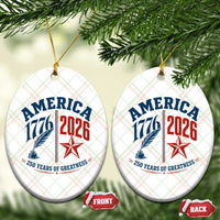 America 250 Years of Greatness Patriotic Ceramic Ornament Vintage 1776 to 2026 Quill and Star Semiquincentennial