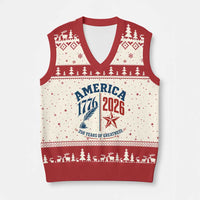 America 250 Years of Greatness Patriotic V-Neck Knit Sweater Vest Vintage 1776 to 2026 Quill and Star Semiquincentennial