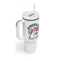 America 250 Years of Greatness Patriotic Tumbler With Handle Vintage 1776 to 2026 Quill and Star Semiquincentennial