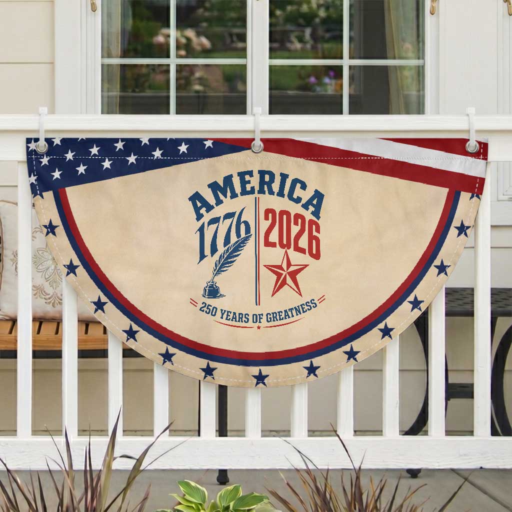 America 250 Years of Greatness Patriotic Fan Flag Vintage 1776 to 2026 Quill and Star Semiquincentennial
