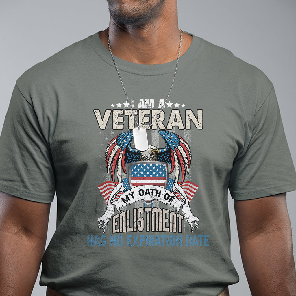 Veteran T Shirt My Oath Of Enlistment Has No Expiration Date American Bald Eagle US Flag - Wonder Print Shop