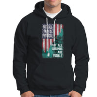 Veteran PTSD Hoodie Not All Pain Is Physical Not All Wounds Are Visible Teal American Flag - Wonder Print Shop