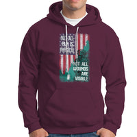 Veteran PTSD Hoodie Not All Pain Is Physical Not All Wounds Are Visible Teal American Flag - Wonder Print Shop