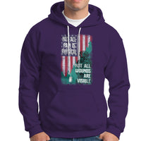 Veteran PTSD Hoodie Not All Pain Is Physical Not All Wounds Are Visible Teal American Flag - Wonder Print Shop