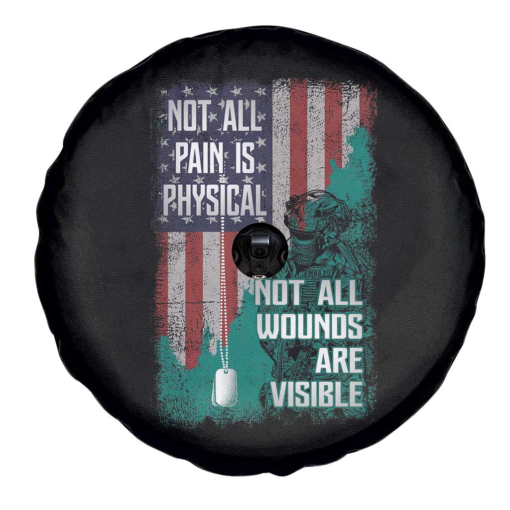 Veteran PTSD Spare Tire Cover Not All Pain Is Physical Not All Wounds Are Visible Teal American Flag