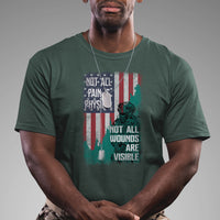 Veteran PTSD T Shirt Not All Pain Is Physical Not All Wounds Are Visible Teal American Flag - Wonder Print Shop