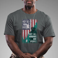 Veteran PTSD T Shirt Not All Pain Is Physical Not All Wounds Are Visible Teal American Flag - Wonder Print Shop