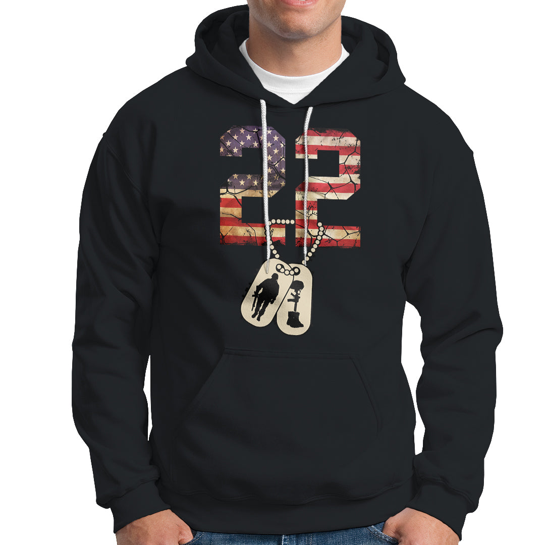 Veteran PTSD Hoodie 22 Every Day American Flag Dog Tags Suicide Awareness - Wonder Print Shop