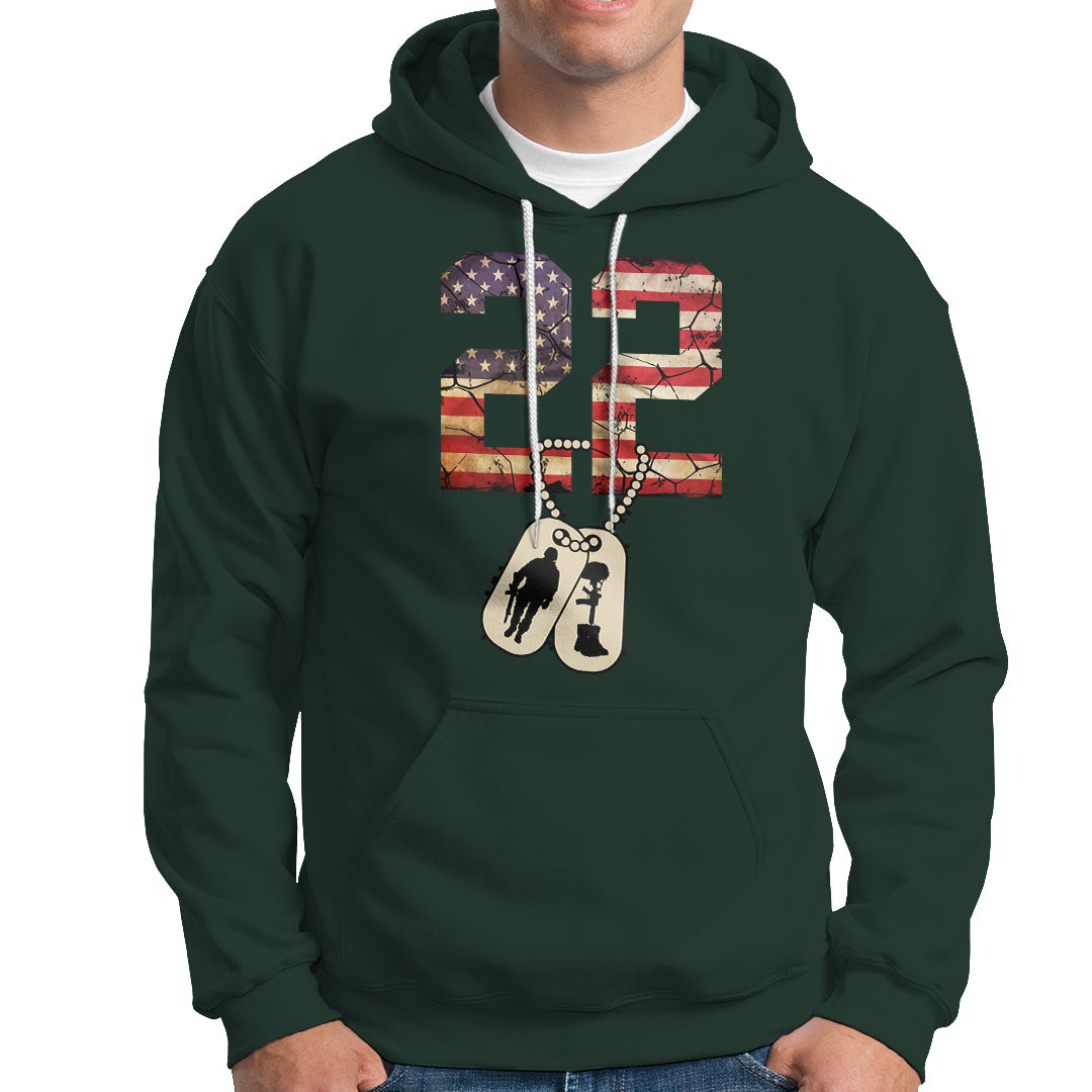 Veteran PTSD Hoodie 22 Every Day American Flag Dog Tags Suicide Awareness - Wonder Print Shop
