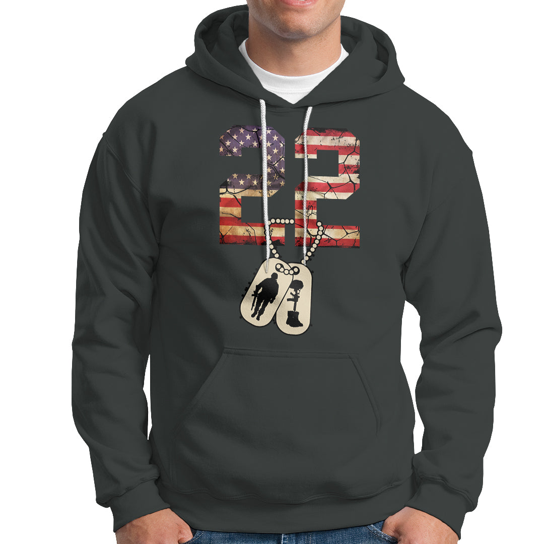 Veteran PTSD Hoodie 22 Every Day American Flag Dog Tags Suicide Awareness - Wonder Print Shop