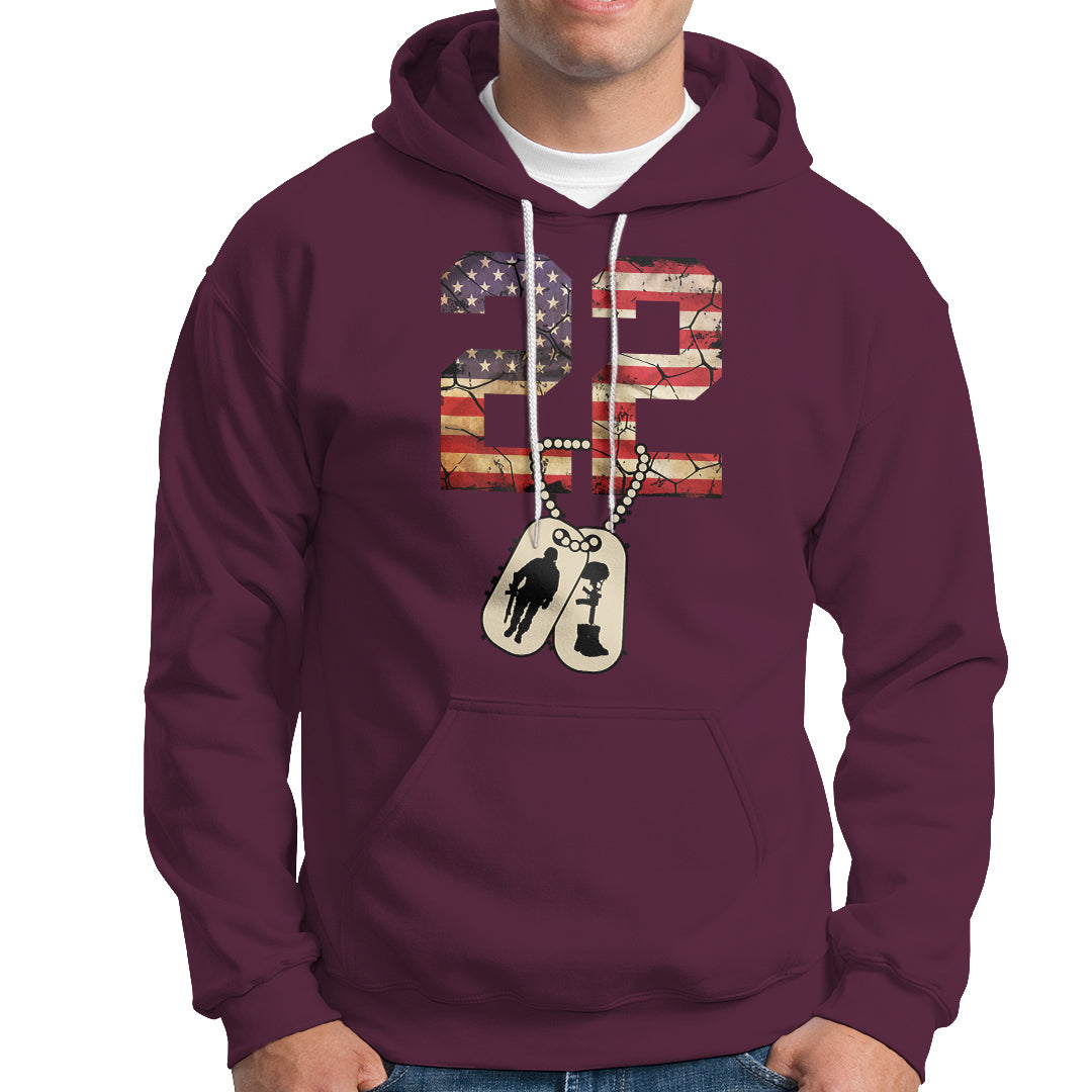 Veteran PTSD Hoodie 22 Every Day American Flag Dog Tags Suicide Awareness - Wonder Print Shop