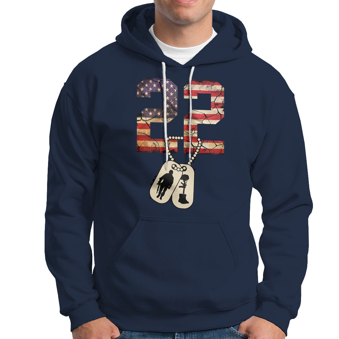 Veteran PTSD Hoodie 22 Every Day American Flag Dog Tags Suicide Awareness - Wonder Print Shop
