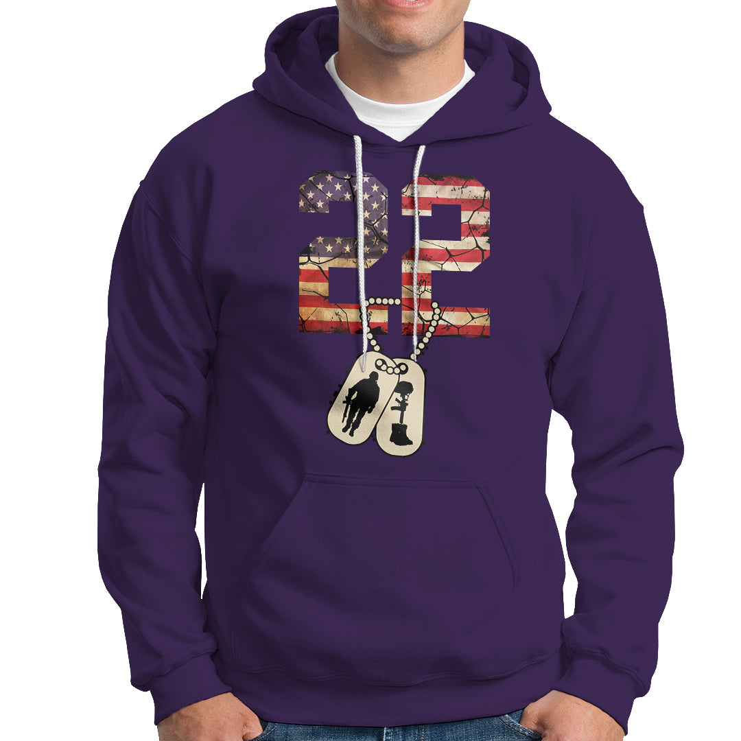 Veteran PTSD Hoodie 22 Every Day American Flag Dog Tags Suicide Awareness - Wonder Print Shop