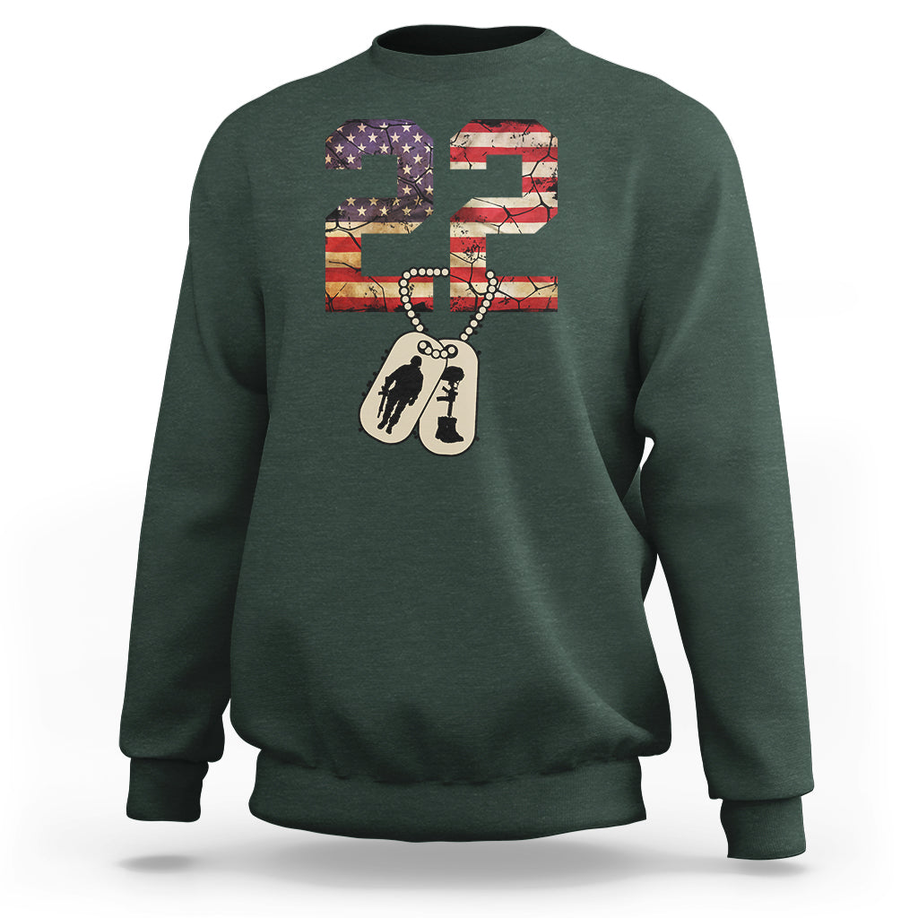 Veteran PTSD Sweatshirt 22 Every Day American Flag Dog Tags Suicide Awareness - Wonder Print Shop