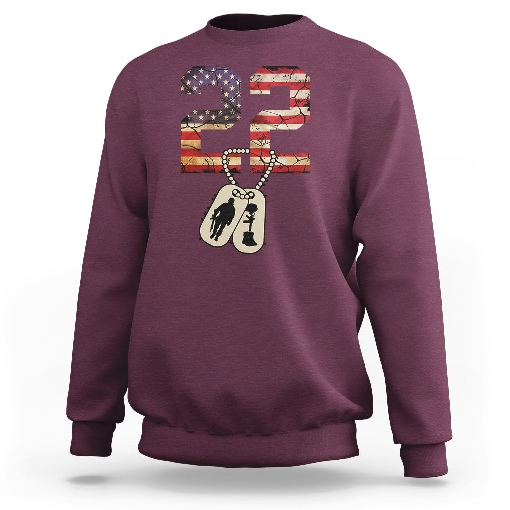 Veteran PTSD Sweatshirt 22 Every Day American Flag Dog Tags Suicide Awareness - Wonder Print Shop