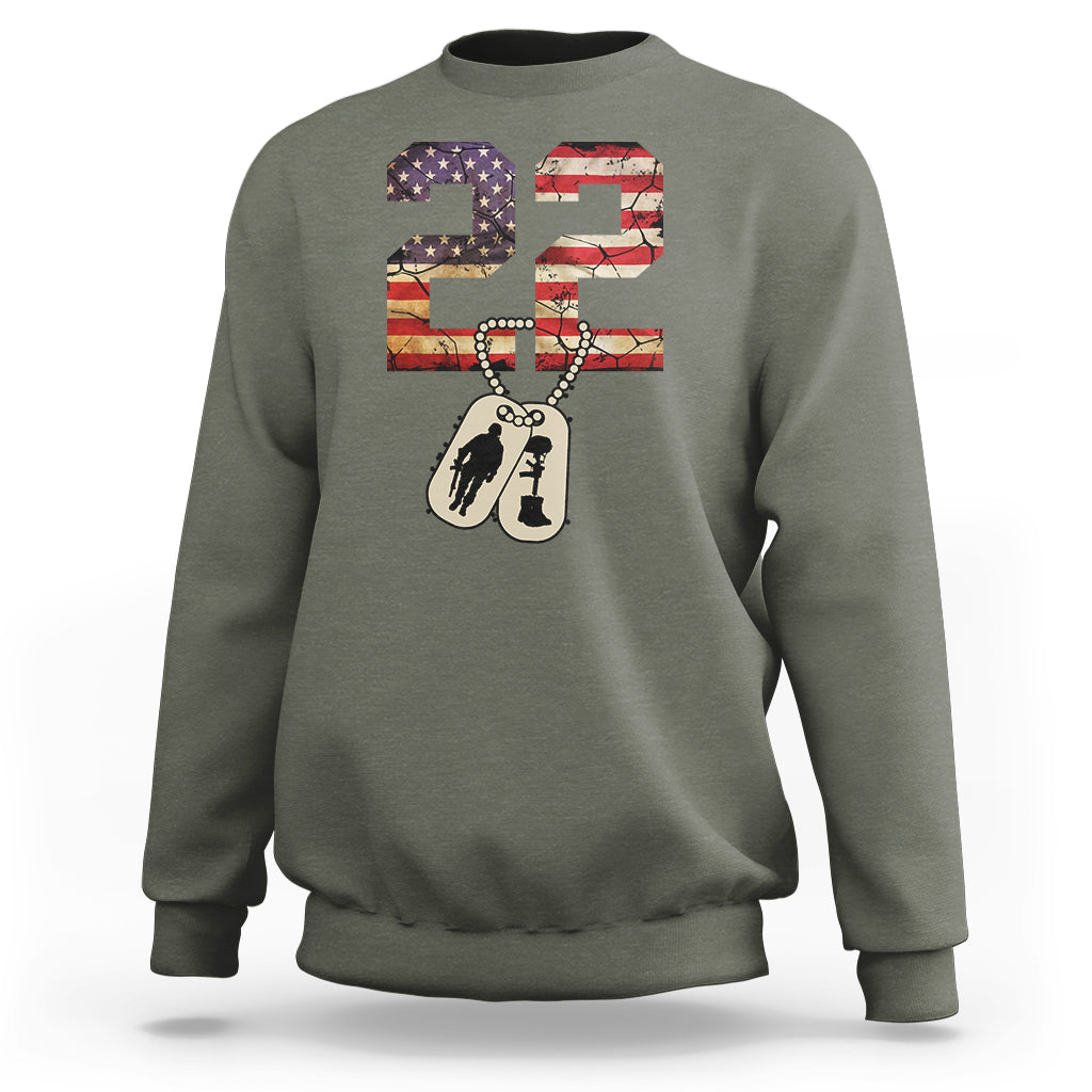 Veteran PTSD Sweatshirt 22 Every Day American Flag Dog Tags Suicide Awareness - Wonder Print Shop
