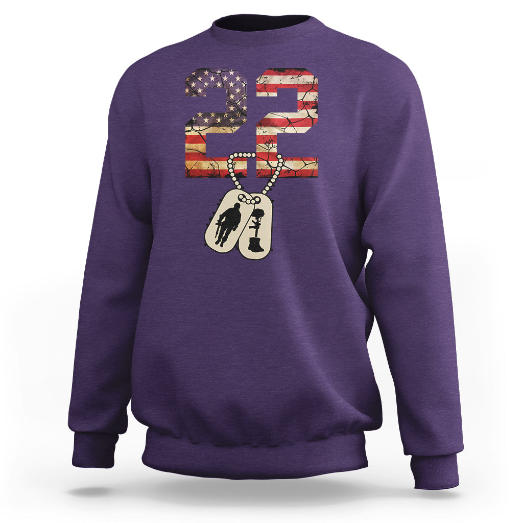 Veteran PTSD Sweatshirt 22 Every Day American Flag Dog Tags Suicide Awareness - Wonder Print Shop