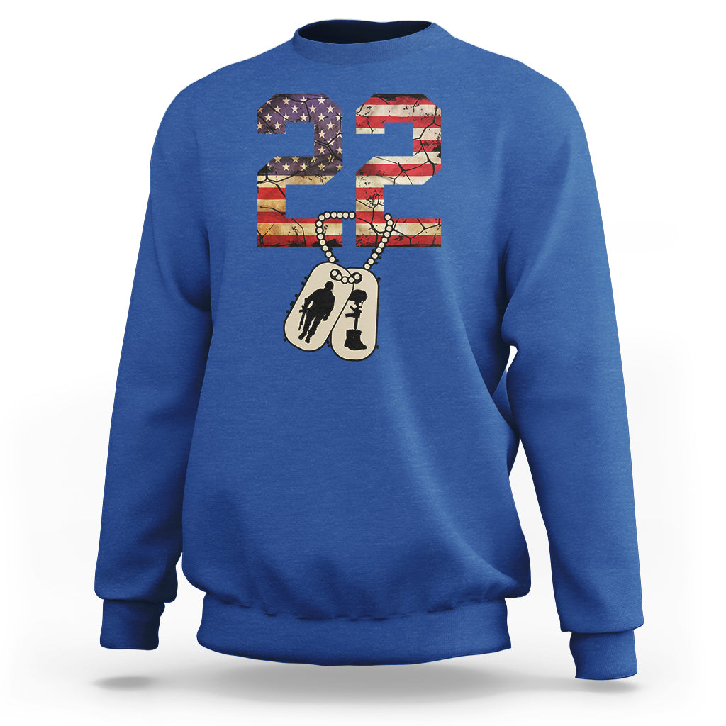 Veteran PTSD Sweatshirt 22 Every Day American Flag Dog Tags Suicide Awareness - Wonder Print Shop